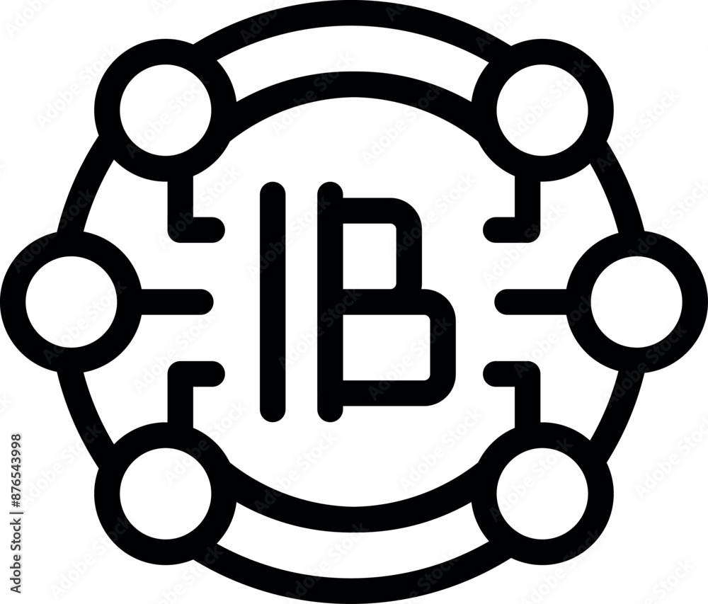 Poster crypto currency network concept with a bitcoin symbol linked with lines and dots