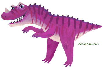 cartoon happy and funny colorful prehistoric dinosaur dino ceratosaurus isolated illustration for children