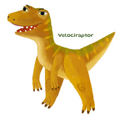 cartoon happy and funny colorful prehistoric dinosaur dino velociraptor isolated illustration for children