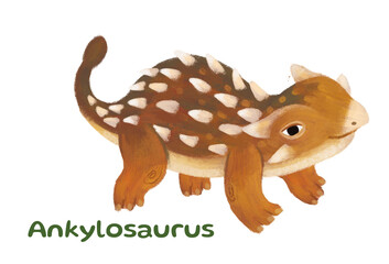 cartoon happy and funny colorful prehistoric dinosaur dino ankylosaurus isolated illustration for children