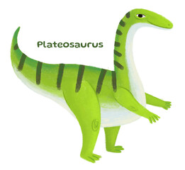 cartoon happy and funny colorful prehistoric dinosaur dino plateosaurus isolated illustration for children