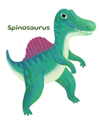 Fototapeta premium cartoon happy and funny colorful prehistoric dinosaur dino spinosaurus isolated illustration for children