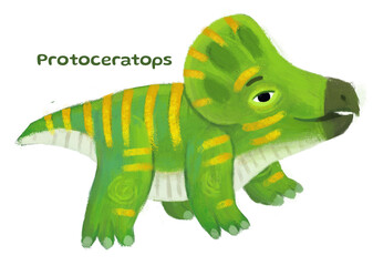 cartoon happy and funny colorful prehistoric dinosaur dino protoceratops isolated illustration for children