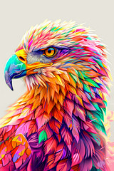 A colorful digital art portrait of an eagle
