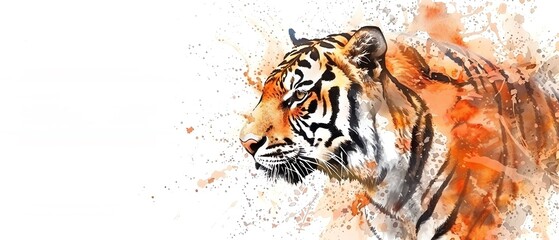 Obraz premium Hand drawn minimalist tiger, vibrant watercolor nature concept