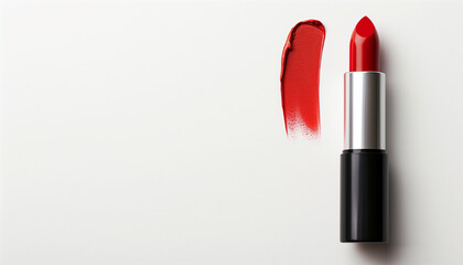 Obraz premium Red lipstick with a swatch of color on a white background elegant and classic perfect for makeup and beauty enthusiasts