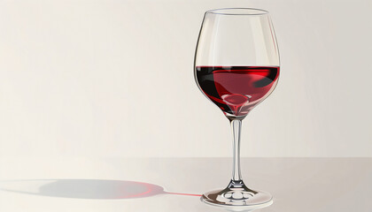 Glass of red wine casting a shadow on a white background elegant and sophisticated perfect for dining or wine tasting