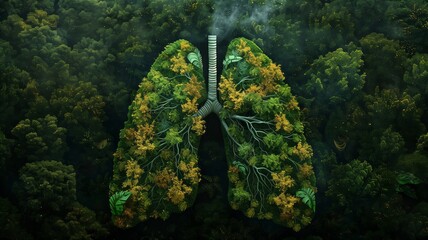 Green lungs filled with forest trees symbolizing the vital connection