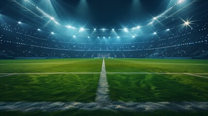 Spectacular stadium at night with an illuminated soccer field