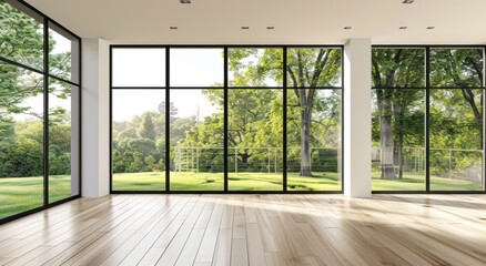 Modern Interior with Expansive Views of Lush Greenery