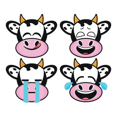 Vector set of cute Cow emoji faces with various expressions. Isolated on white background