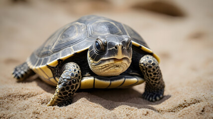 Obraz premium A sweet baby turtle walking in its habitat