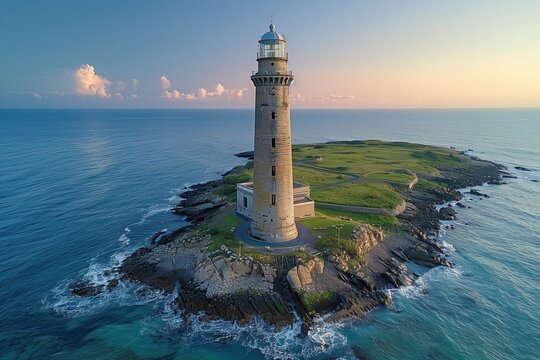 Phare des Baleines Lighthouse Aerial Drone Panorama, Ile de Re, France