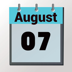 vector calendar page with date August 7, light colors