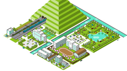 俯瞰から見た立体の町並みのベクターイラスト