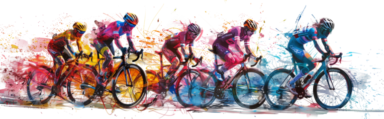 Watercolor sketch of colorful bicycle race isolated on transparent background