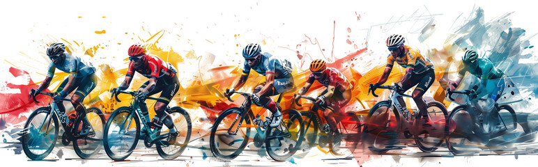 Watercolor sketch of colorful bicycle race isolated on transparent background