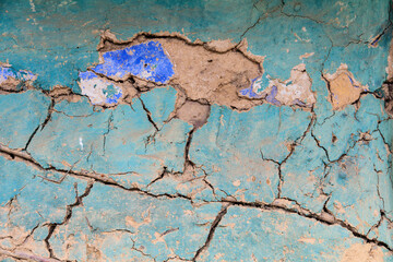 Europe, Romania. Abstract plaster in greens and blue.