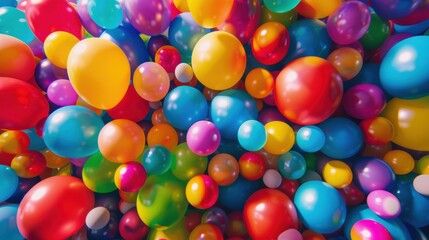 Vibrant Celebration: Multicolored Balloons Explode in Joyful Atmosphere