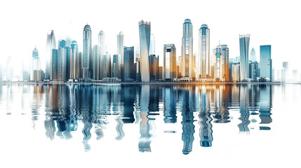 A modern city with abstract forex charts isolated on a transparent background