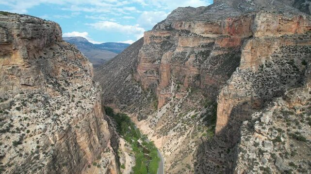 Shell Canyon in the Bighorn Mountains - Aerial 4K stock drone video of rocky canyon in eastern Wyoming