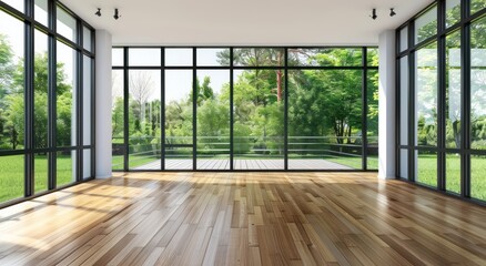 Obraz premium Spacious Room with Large Windows and Wooden Floor