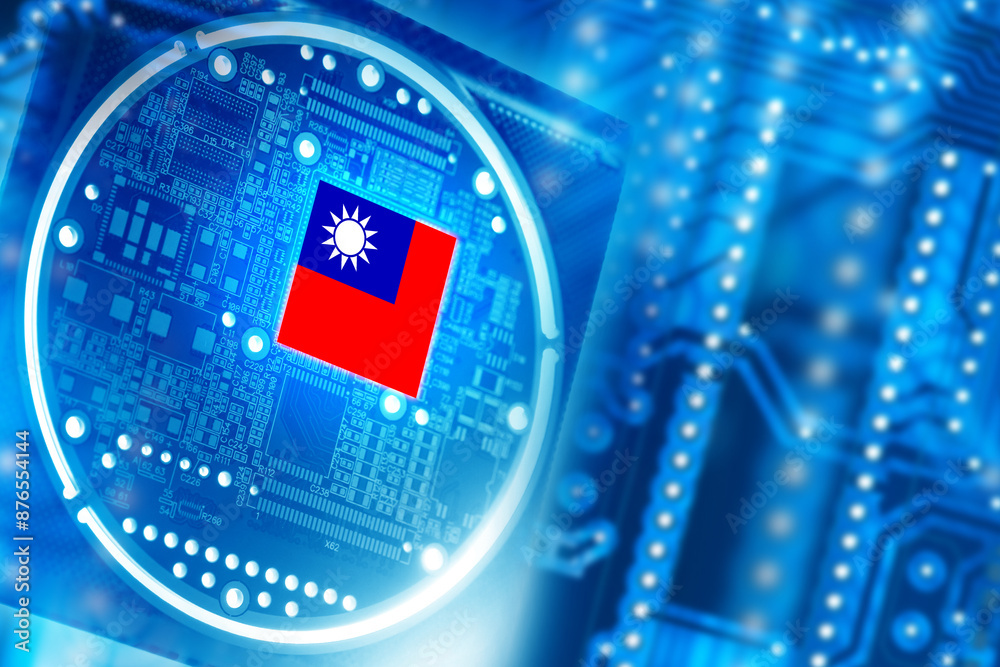 Poster microprocessor made in taiwan. digital board. computer equipment. pcb with microprocessor. microchip