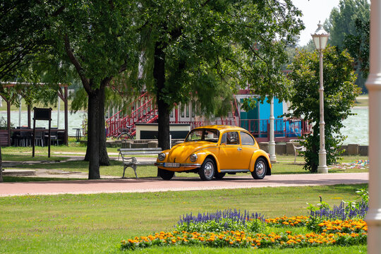 Classic car from 1974 Volkswagen 1200J Buba (VW beetle) - assemled in Sarajevo, Jugoslavia (Yugoslavia) present Bosnia And Herzegovina. 30.06.2024 Palic, Serbia