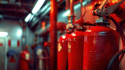 Red Fire Extinguishers in an Industrial Setting