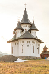 Europe, Romania. Carpathian Mountain pass, Orthodox Church.