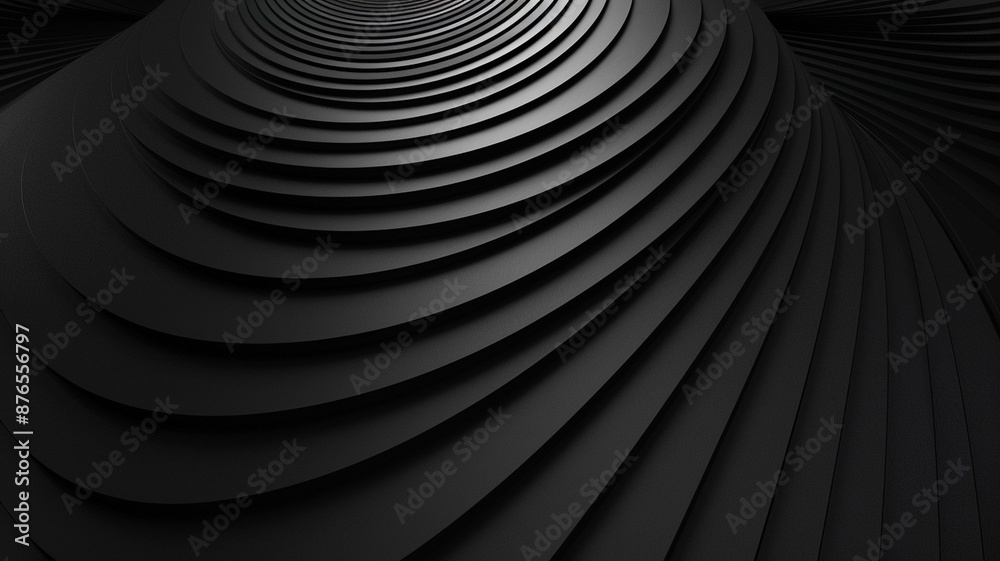 Wall mural an abstract design featuring smooth, black layers arranged in concentric curves, creating a visually