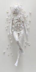 Elegant white sculpture of a woman with floral and vine details, ideal for content on art, beauty, and nature-inspired designs