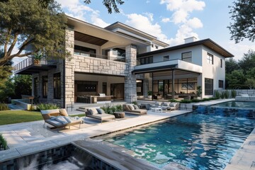 Obraz premium Modern Luxury Home with Pool and Patio