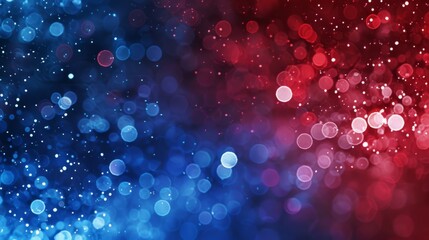 An abstract image featuring a blend of blue and red bokeh lights and particles, creating a vibrant and dynamic visual experience reminiscent of celebration and joy.