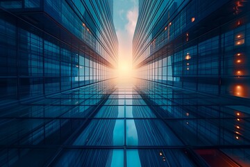 "Abstract Steel High Rise Architecture in Light Blue"