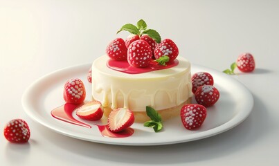 Sweet Bread Cake Topped with Strawberries with Tropical Fruit Decoration Sprinkles Generate AI