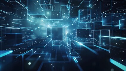 Abstract Digital Landscape with Glowing Lines