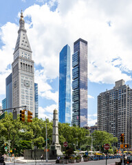 Madison Square Park, Met Life Tower on a partly cloudy day.