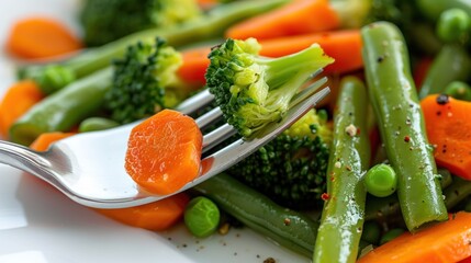 Closeup of a Fork with Steamed Vegetables