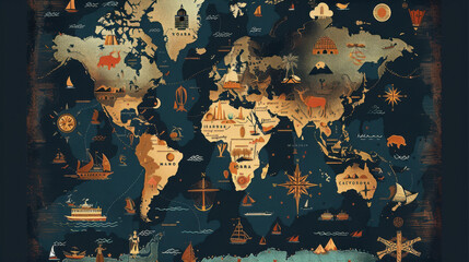 World map with icons representing different cultures