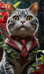 Elegant Cat in Red Tie
