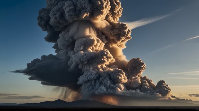 Volcanic ash cloud spreading across the sky.
