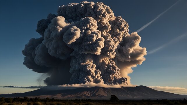 Volcanic ash cloud spreading across the sky.
