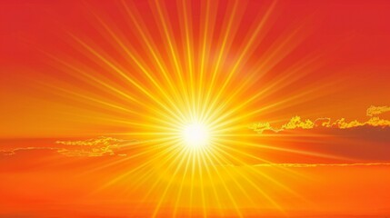 Obraz premium A stunning depiction of intense sunlight breaking through a fiery red and orange sky. Radiant sun rays create an awe-inspiring visual effect, highlighting the sun's power and brilliance.