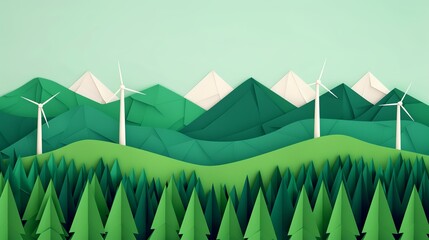 Obraz premium Climate mitigation strategies shown by reducing greenhouse gas emissions through renewable energy and reforestation emphasizing efforts to combat climate change Background Illustration, Bright color