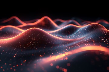 Fototapeta premium Abstract Futuristic Mesh Wave with Connected Dots and Lines - 3D Render