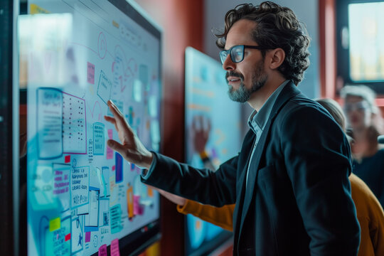 Teacher teaching with a digital whiteboard to foster interactive learning experiences