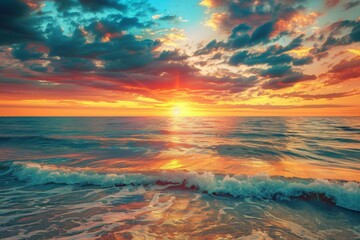 Fototapeta premium Golden Sunset Over the Ocean