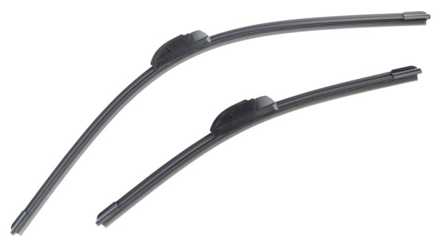 Car wipers. Replacing old on new windshield wipers. Single wiper blade for wet windshield. Car supplies for water drops after rain on glass window. Passenger car auto parts. Regular car maintenance