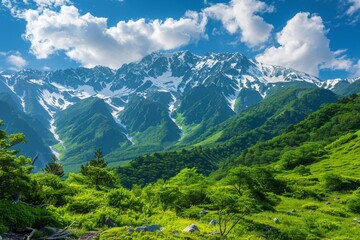 Majestic Mountain Range with Lush Greenery